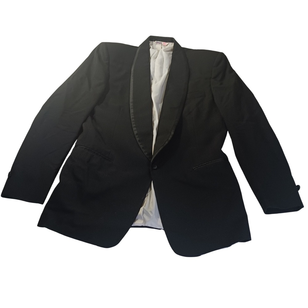 After Six Miami Vice Tuxedo Jacket Mens 40L Black Satin Shawl Lapel Vintage 80s